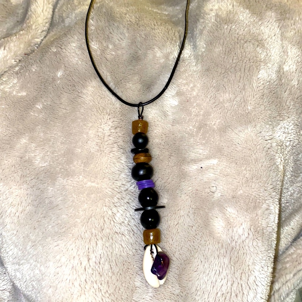Cowrie Shell with Amethyst and Krobo Necklace